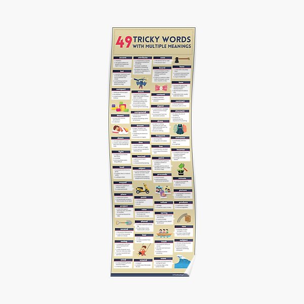 49 Tricky Words with Multiple Meanings (unbranded) Poster
