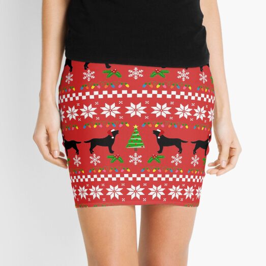Black Labrador Happy Christmas Sweater Pattern Mini Skirt