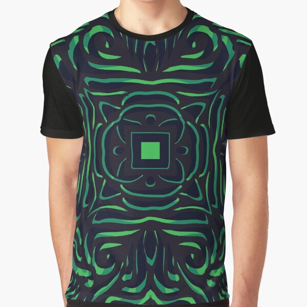 Black & Green Swirly Mandala Graphic T-Shirt
