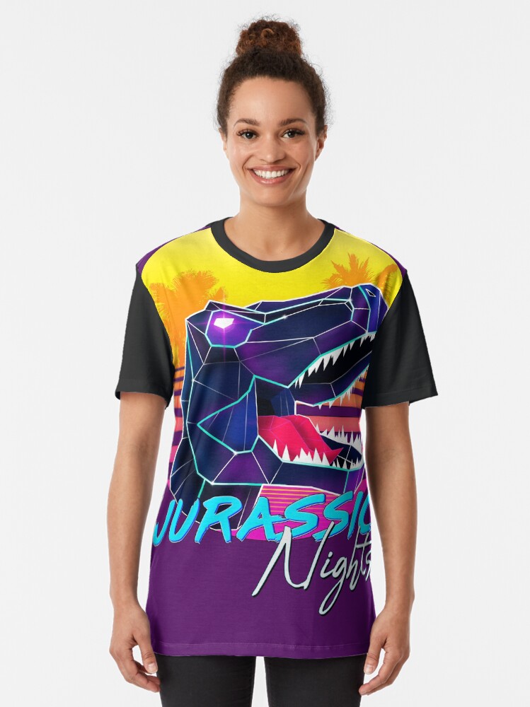 Alternate view of JURASSIC NIGHTS - Miami Vice Vapor Synthwave T-Rex Graphic T-Shirt