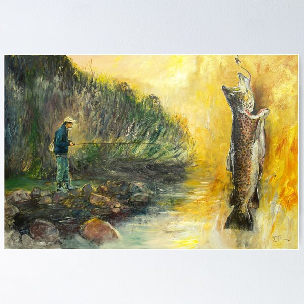 Vista previa del artículo con la obra «The Fly Fisher at Task - Pesca en el río», diseñado y vendido por Pieter Zaadstra Studio.