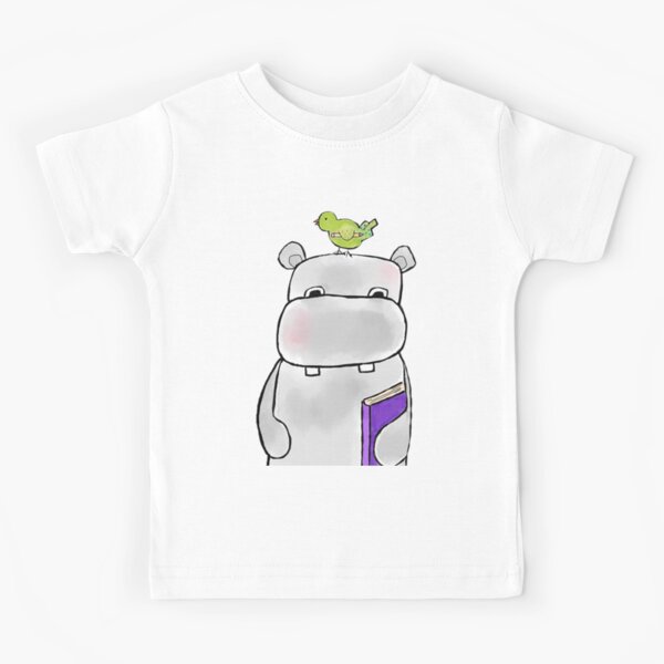 Hippo with Book and One Bird Kids T-Shirt