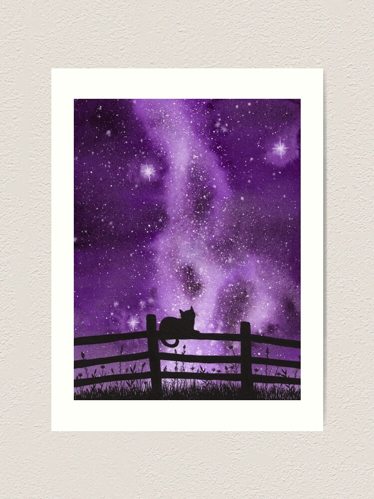 Night Full Of Sky Purple Watercolor Galaxy Painting Art Print By Dragonstarart Redbubble
