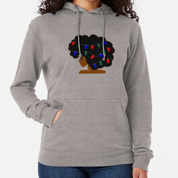 Big Afro Christmas Lights Natural Hair Lightweight Hoodie