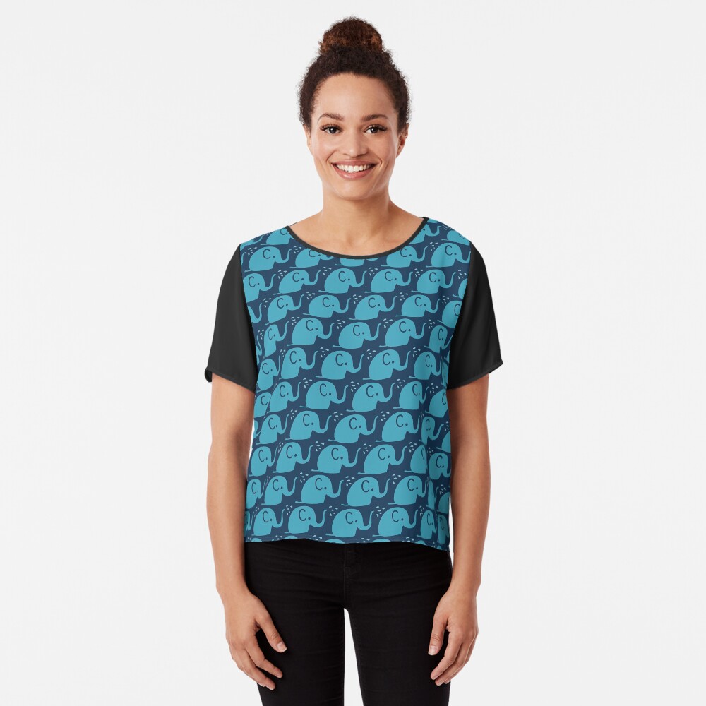 Azurblaue Elefanten Parade Chiffon Top