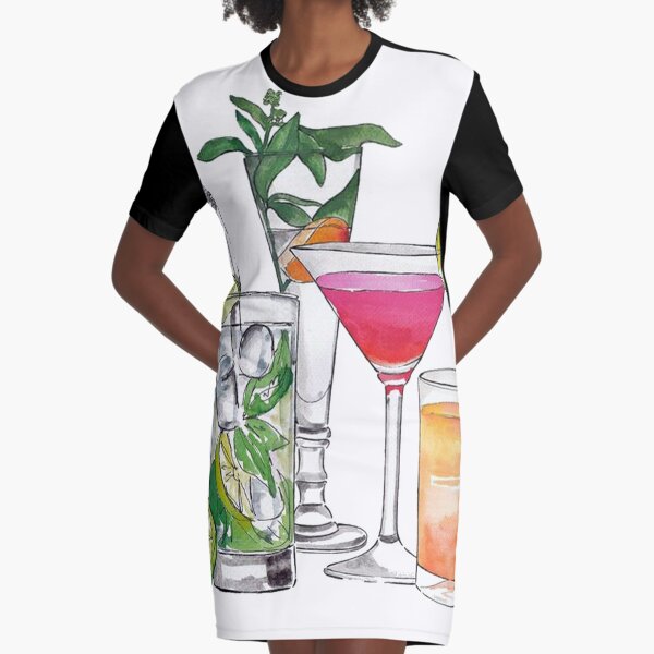 Alcohol Drinks Tapestry Graphic T-Shirt Dress