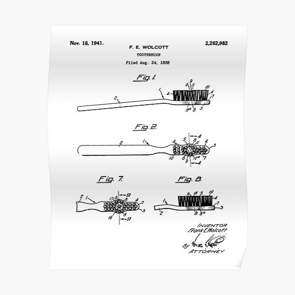 Brosse à Dents Affiche De Brevet Impressions Prints Art Lavabos Toilette Salle De Bains Patent Posters Poster Cadeaux Pour Hommes Décor Femmes Lui Blueprint Plan Cadre Non Inclus 