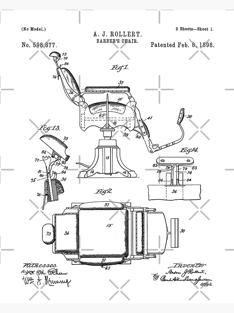 "Barbers Chair Patent Barber Art Black And White" Sticker by