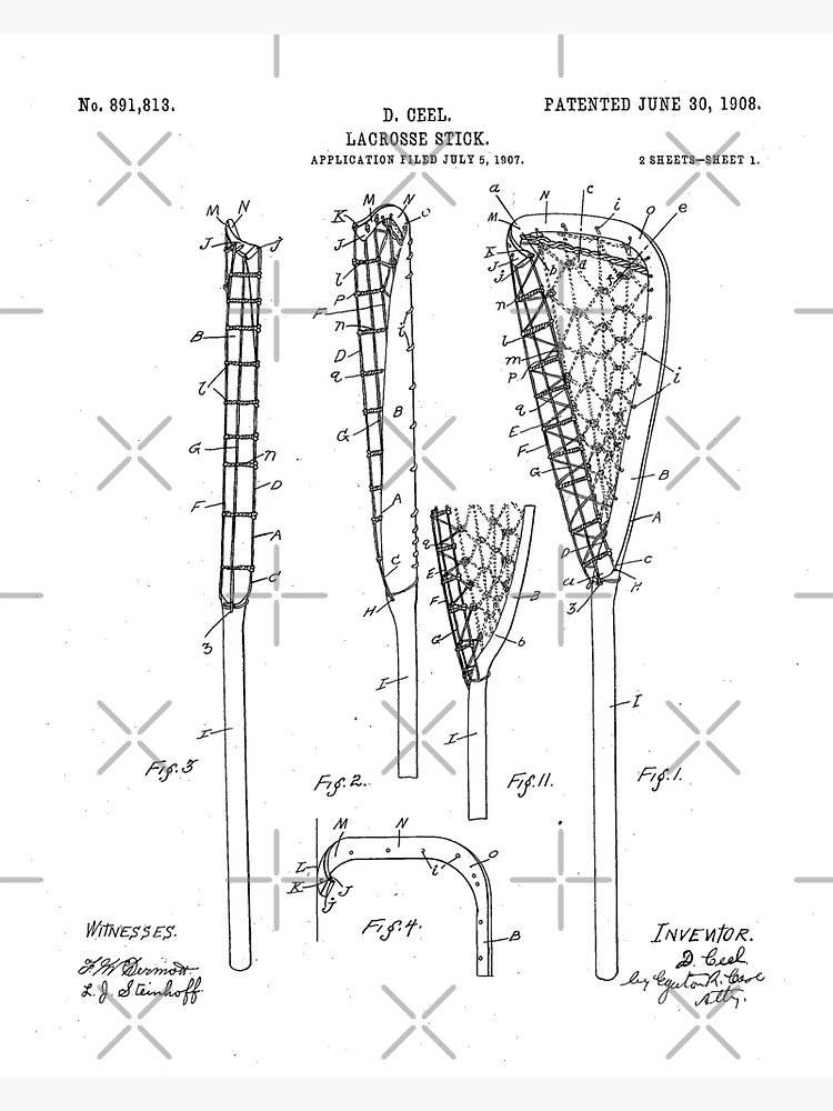 "Lacrosse Stick Patent Lacrosse Player Art Black And White" Sticker