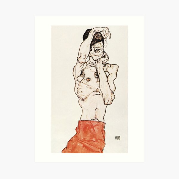 Vintage Egon Schiele Mannlicher Akt mit rotem Tuch 1914 Art Print