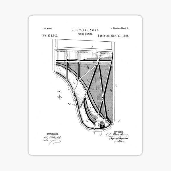 Item preview, Steinway Piano Patent - Piano Player Art - Black And White designed and sold by patentpress.