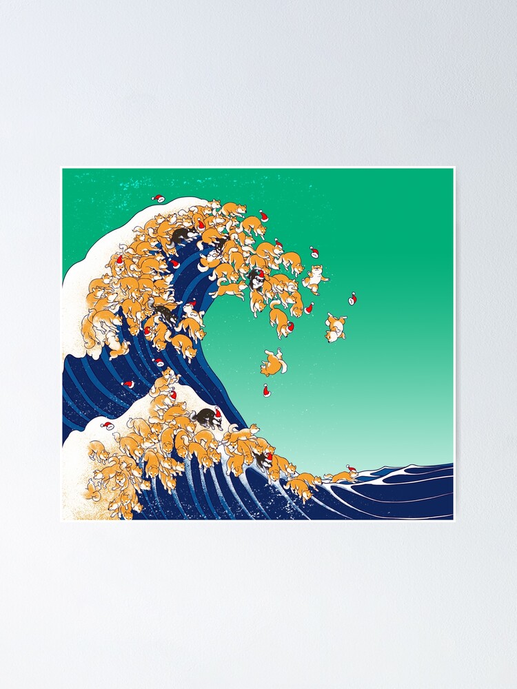 Christmas Shiba Inu in Great Wave | Poster