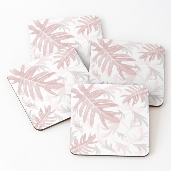 Item preview, Trio palm leaves Pink Palepink White winter tropical pattern decor , RedBubble designed and sold by PrintedDreams.