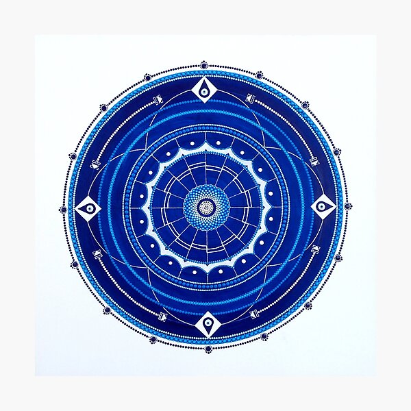 Mandala Dot Painting Blue - PROTECTION by Dutch artist Tessa Smits Photographic Print