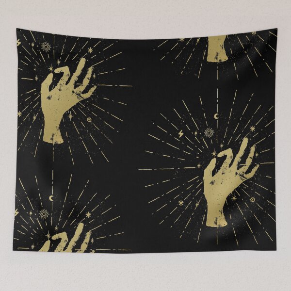 Item preview, Gold witch's hand with light rays and symbols of the cosmic elements designed and sold by NONUMMYdesign.
