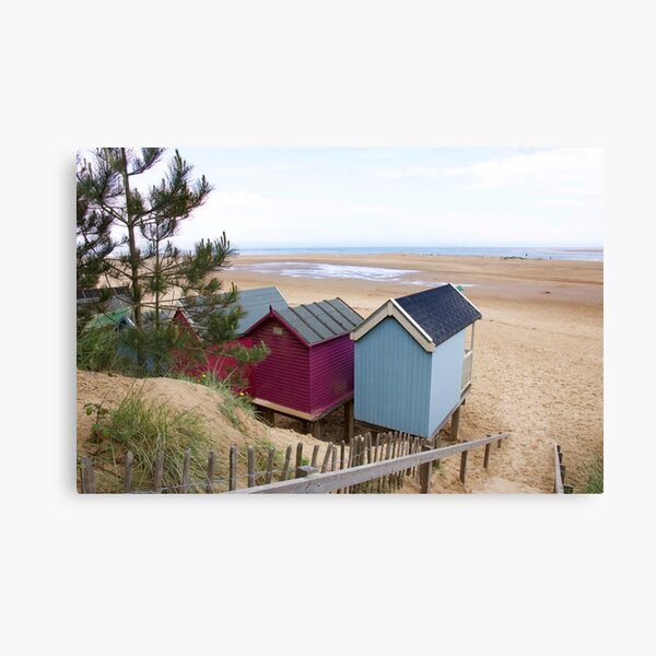 Item preview, Blue & cerise pink beach huts at Wells Norfolk designed and sold by MyriadLifePhoto.