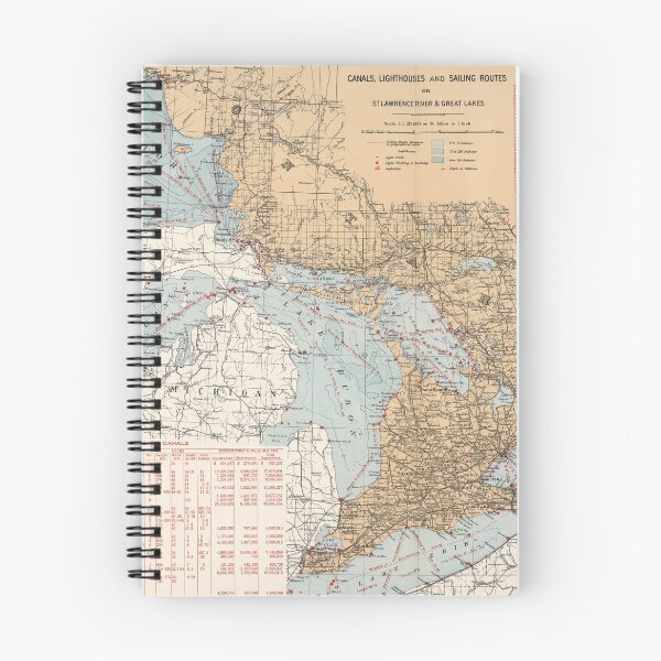 Item preview, Vintage Great Lakes Lighthouses and Sailing Routes Map (1915) designed and sold by BravuraMedia.