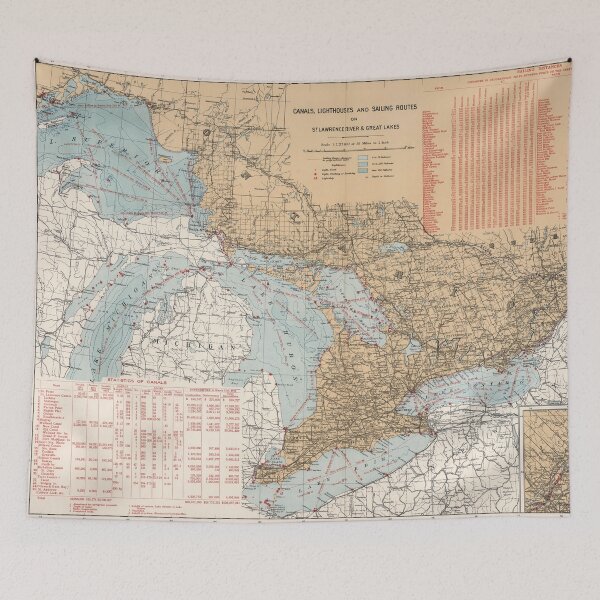 Item preview, Vintage Great Lakes Lighthouses and Sailing Routes Map (1915) designed and sold by BravuraMedia.