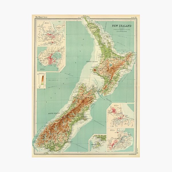 Item preview, Vintage Map of New Zealand (1922) designed and sold by BravuraMedia.