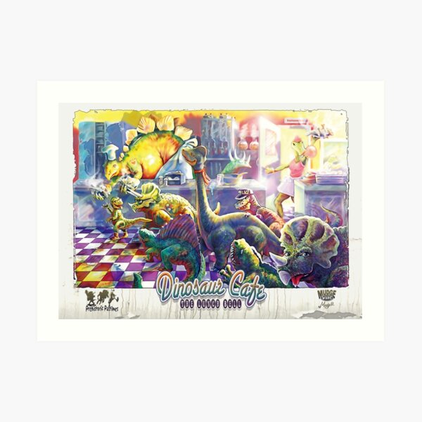 Stegosaurus Triceratops T Rex Dinosaur Cafe Art Print