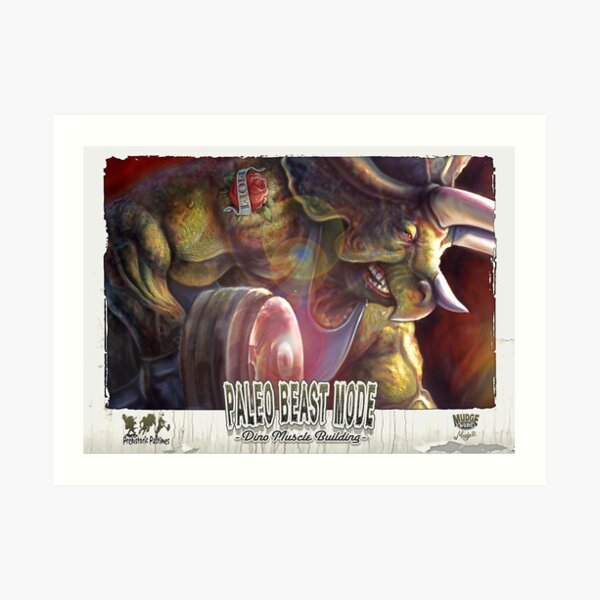 Pumping Iron Weight Lifting Triceratops Dinosaur Art Print