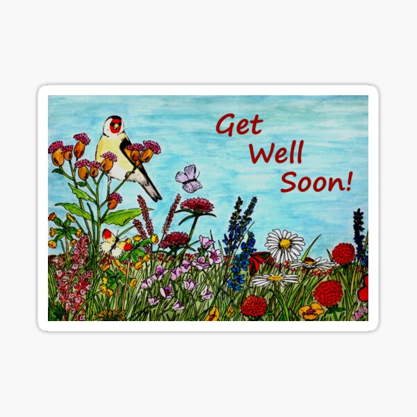 Flower Meadow Get Well Soon Card Sticker