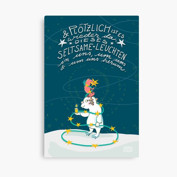 Yeti & Hirsch mit Lichterkette Leinwanddruck