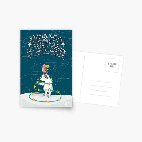 Yeti & Hirsch mit Lichterkette Postkarte