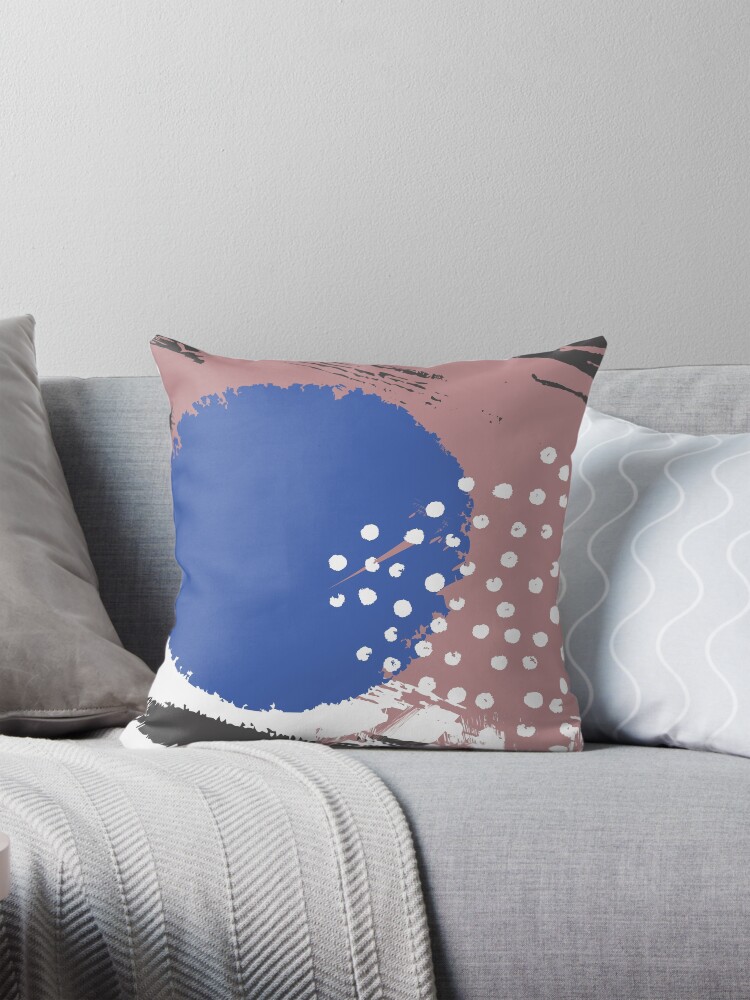 Thumbnail 1 of 4, Pillow, Big Blue Circle and Dots designed and sold by HoopandHoller.