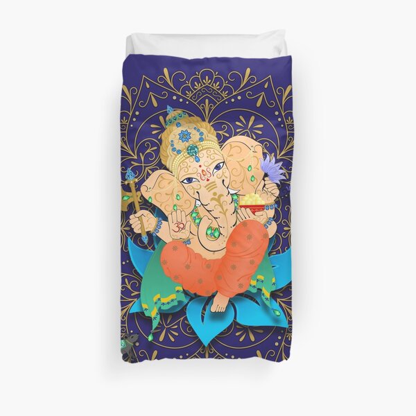 Lord Ganesha Blue Mandala The Hindu god of success Duvet Cover