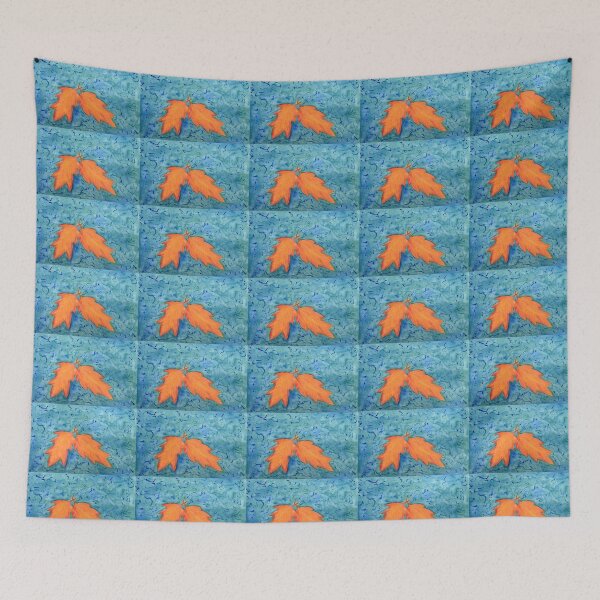 Item preview, Fall Leaves on an abstract teal background designed and sold by lisavonbiela.