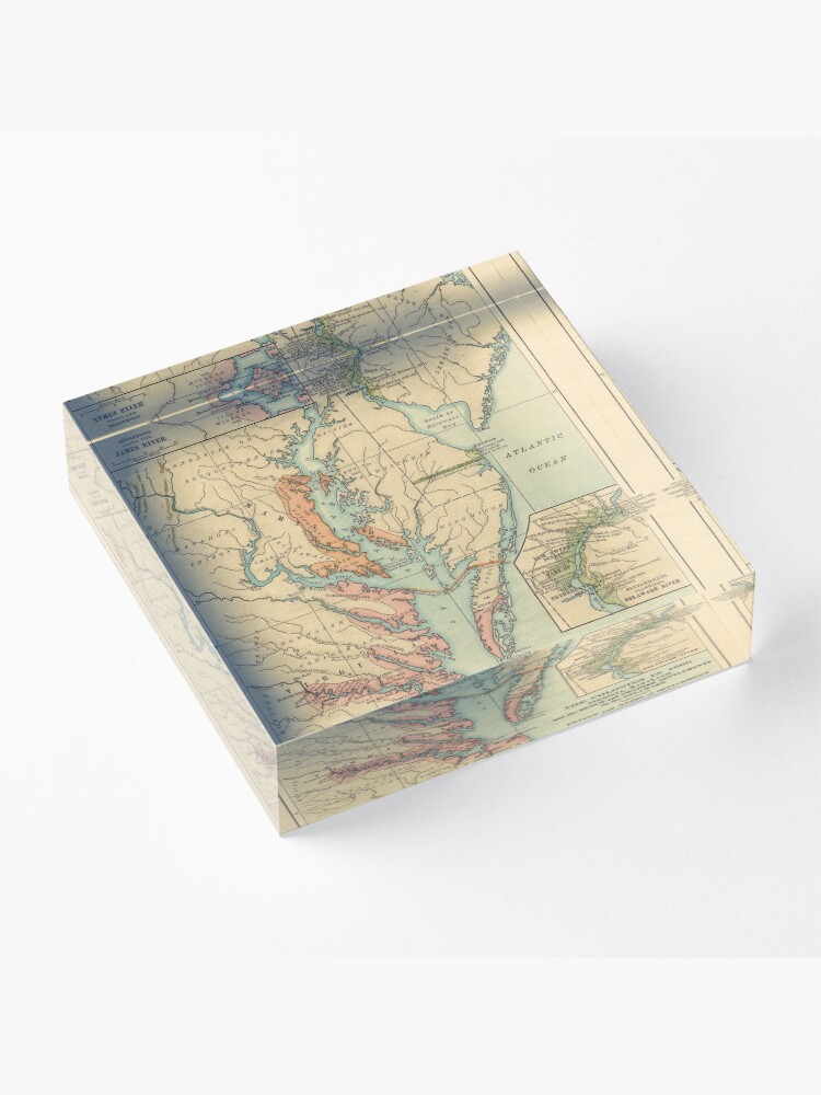 Alternate view of Vintage Virginia and Maryland Colonies Map (1905) Acrylic Block