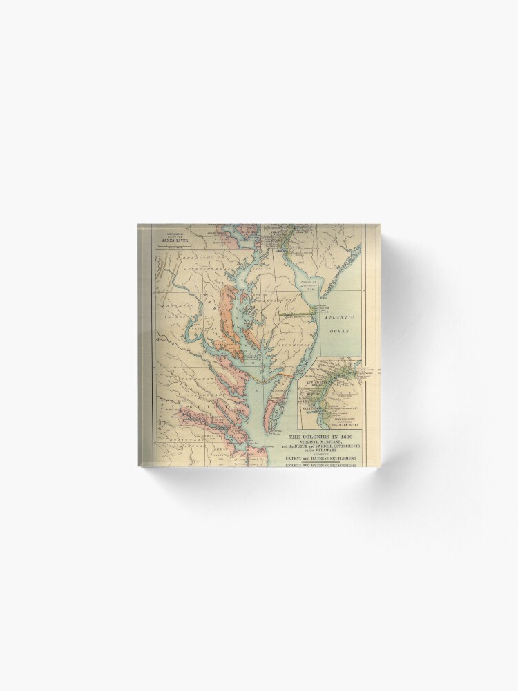 Alternate view of Vintage Virginia and Maryland Colonies Map (1905) Acrylic Block