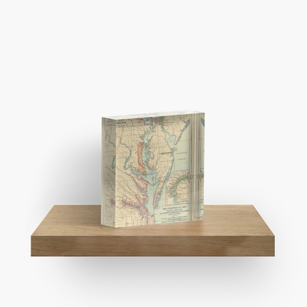 Vintage Virginia and Maryland Colonies Map (1905) Acrylic Block