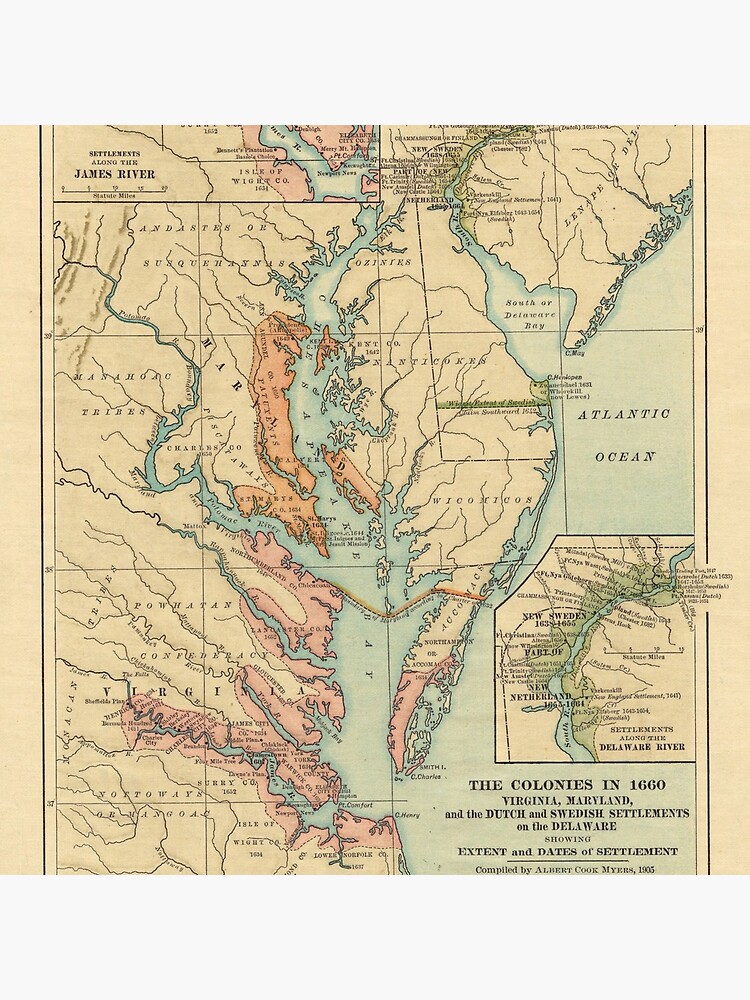 Vintage Virginia and Maryland Colonies Map (1905) by BravuraMedia