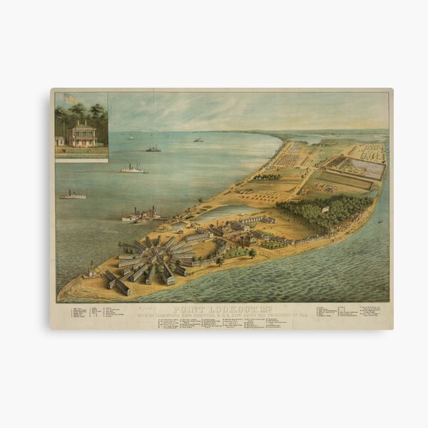 Vintage Pictorial Map of Point Lookout MD (1864) Canvas Print