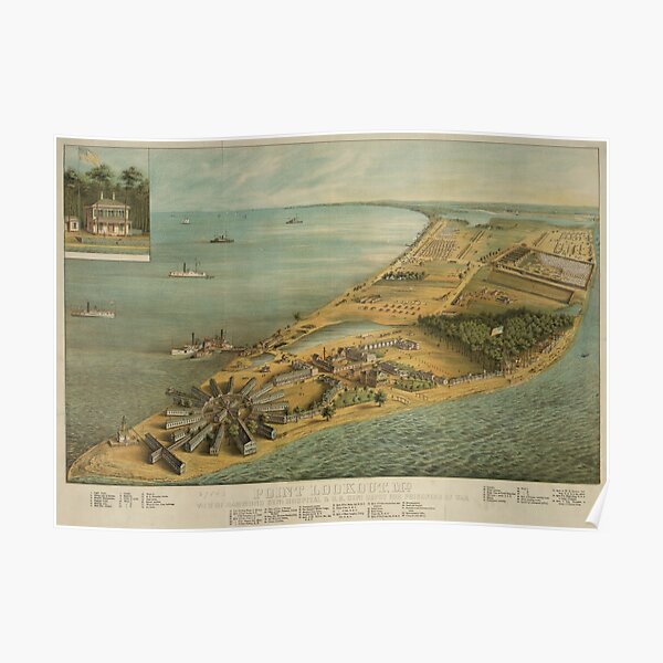 Vintage Pictorial Map of Point Lookout MD (1864) Poster