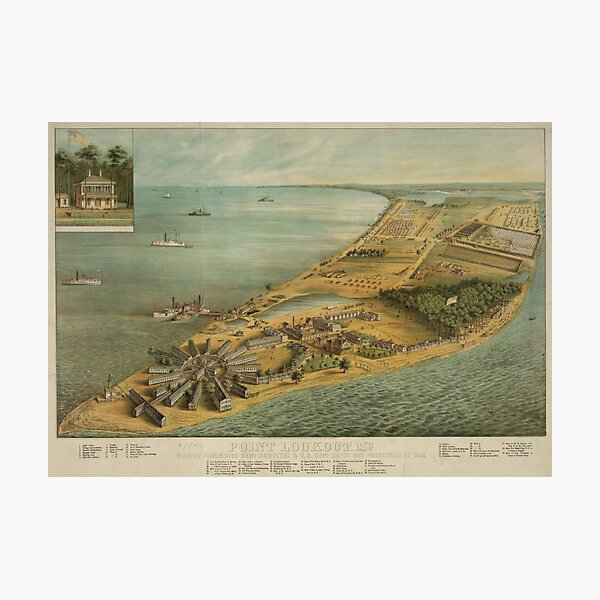 Vintage Pictorial Map of Point Lookout MD (1864) Photographic Print