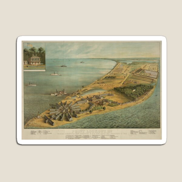 Vintage Pictorial Map of Point Lookout MD (1864) Magnet