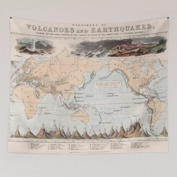 Item preview, Vintage Volcano and Earthquake World Map (1852) designed and sold by BravuraMedia.