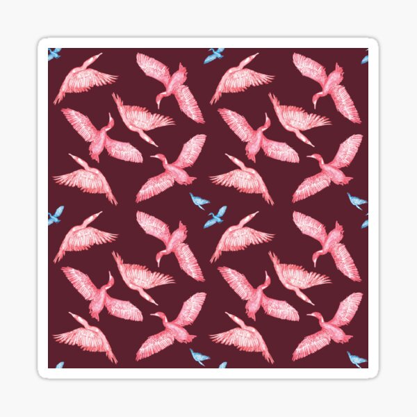 Cormorants - pink on maroon background Sticker