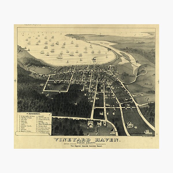 Item preview, Vintage Pictorial Map of Vineyard Haven MA (1893) designed and sold by BravuraMedia.