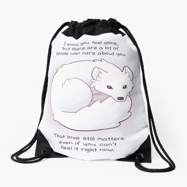 "I Know You Feel Alone" Arctic Fox Drawstring Bag