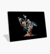 Funny biker riding a chopper, popping a wheelie motorcycle cartoon Laptop Skin