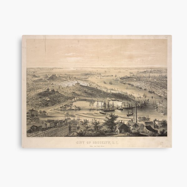 Item preview, Vintage Pictorial Map of Brooklyn NY (1855) designed and sold by BravuraMedia.