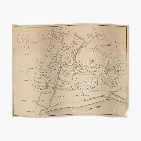 Vintage Map of Hartford CT in 1640 (1890) Poster