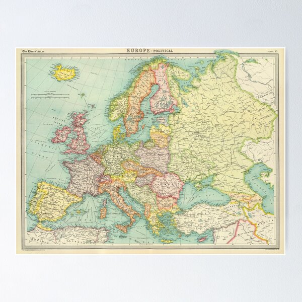 Aperçu de l'œuvre Carte ancienne de l'Europe (1922) créée et vendue par BravuraMedia.