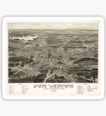 Vintage Pictorial Map of South Weymouth MA (1885) Sticker