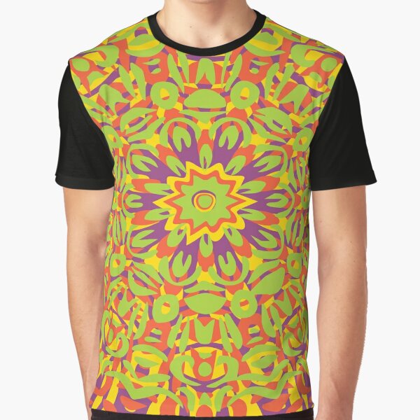 Yellow, Orange, Purple & Green Flower Burst Mandala Graphic T-Shirt