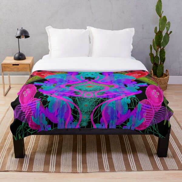 Jellyfish Warp (Psychedelic Blacklight UV Ultraviolet) Throw Blanket